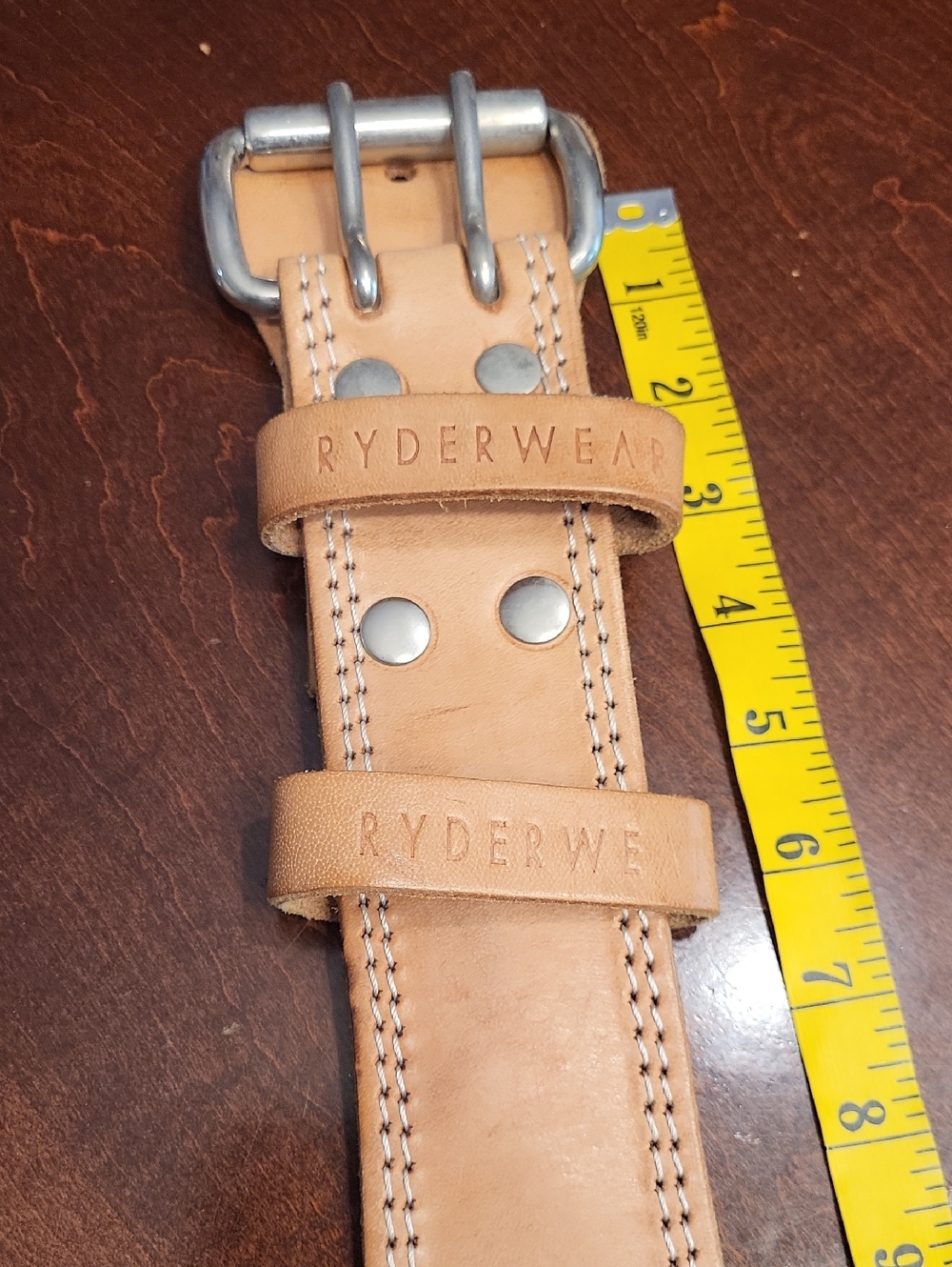 Ryderwear Tan Leather Weightlifting Belt with Double-Prong Buckle - Picture 9 of 11